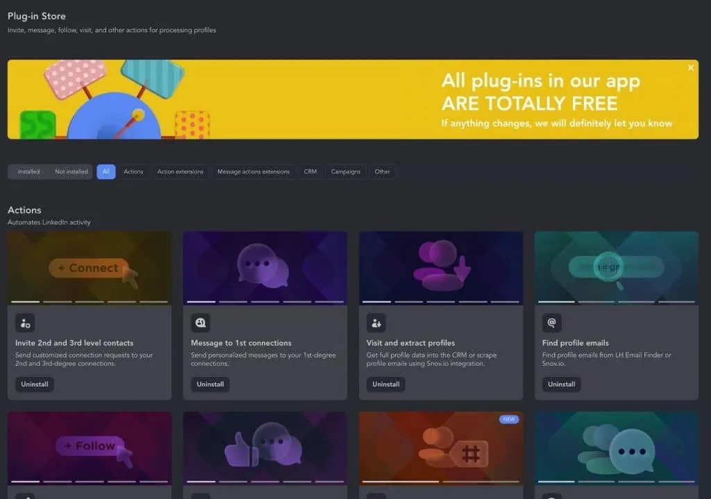 captura de pantalla de la tienda de complementos de Linked Helper