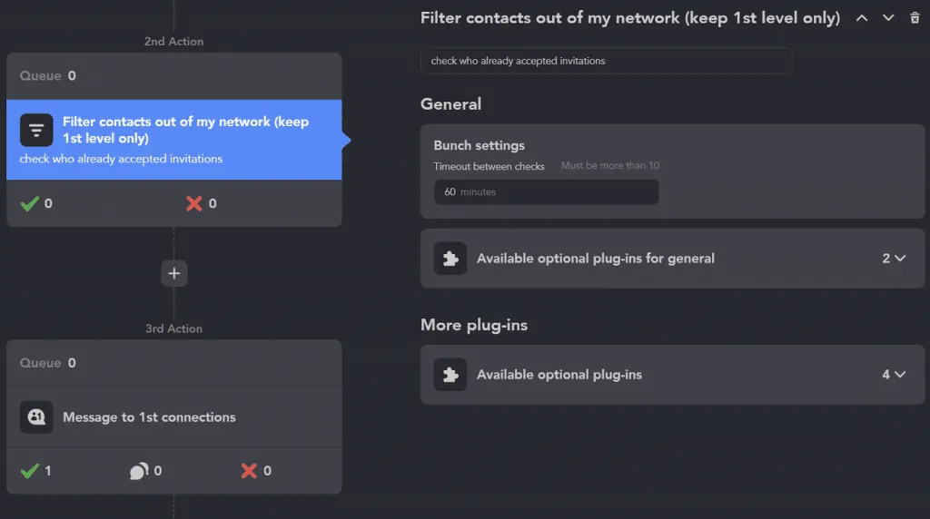 captura de pantalla del filtro de contactos de su red que conserva únicamente los de primer grado