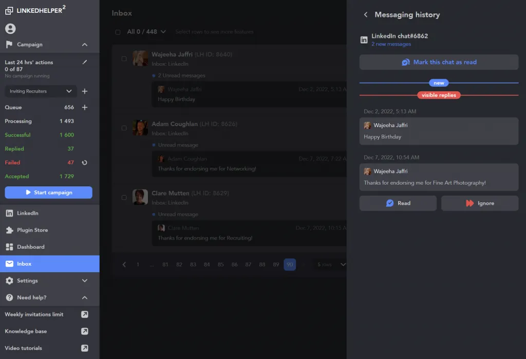 complemento Inbox: chat e historial de mensajes