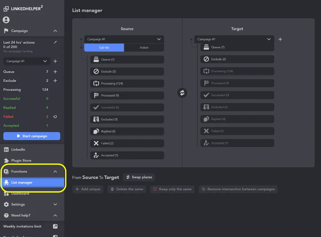 el complemento Lists manager ayuda a excluir duplicados de las campañas