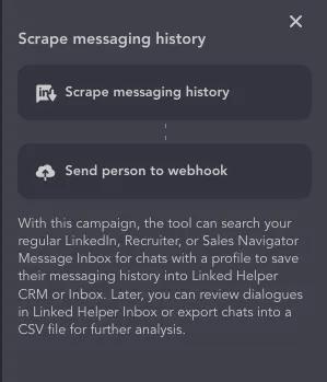 Screenshot der Linked Helper-Kampagnenvorlage zum Exportieren des Nachrichtenverlaufs.