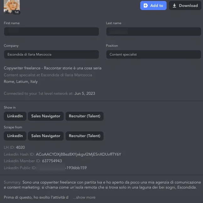 As fichas dos leads na Linked Helper fornecem mais informações.