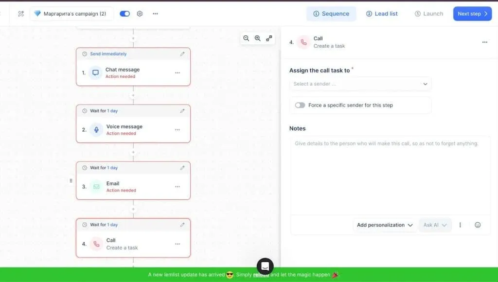 Comparação das interfaces do Linked Helper e do lemlist