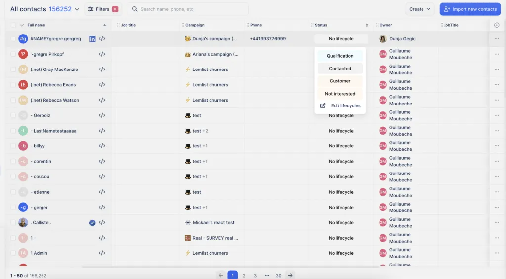 Linked Helper vs. lemlist: comparação do CRM e dos filtros