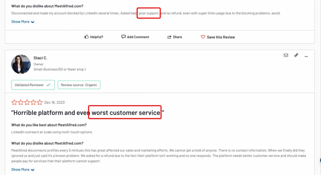 Avis sur le service client de Meet Alfred