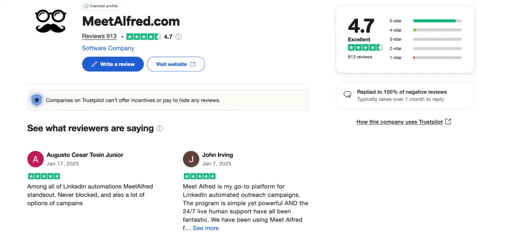 Avis sur Meet Alfred, note Trustpilot de 4,7