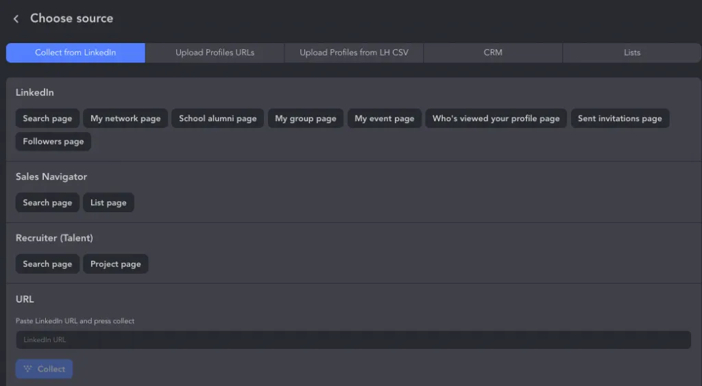 Rutas de búsqueda y recopilación de leads en Linked Helper