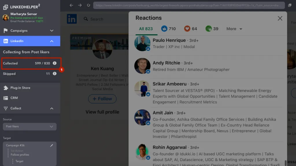 Interfaz de Linked Helper frente a Skylead: recopilación de leads al crear una campaña en Linked Helper