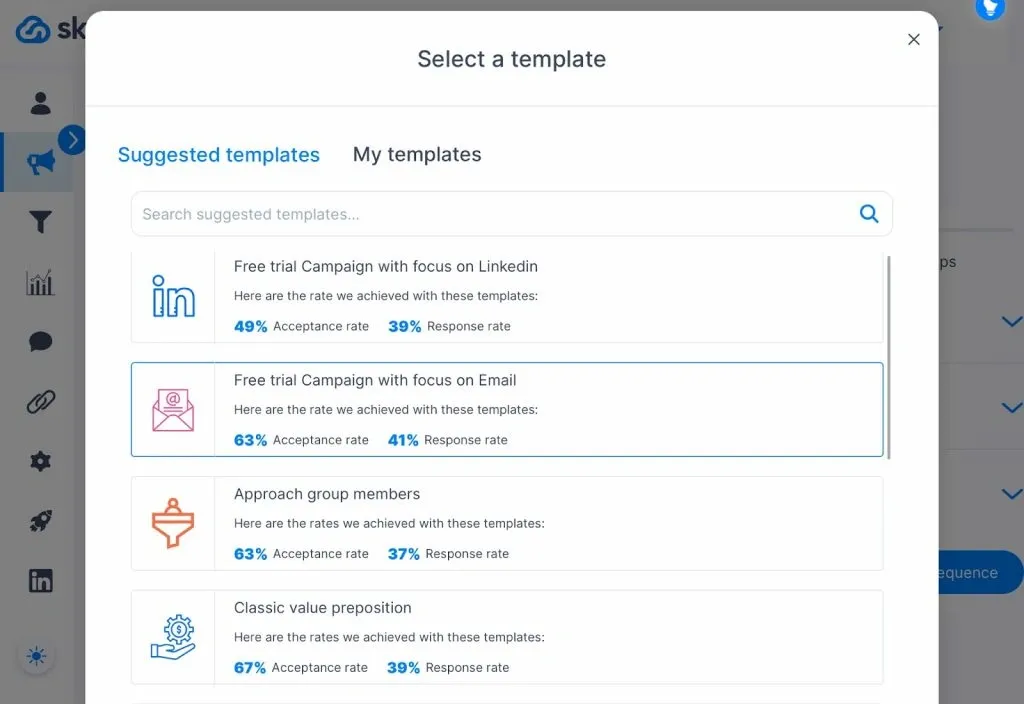 Interfaz de Linked Helper frente a Skylead: opciones de plantillas de campaña