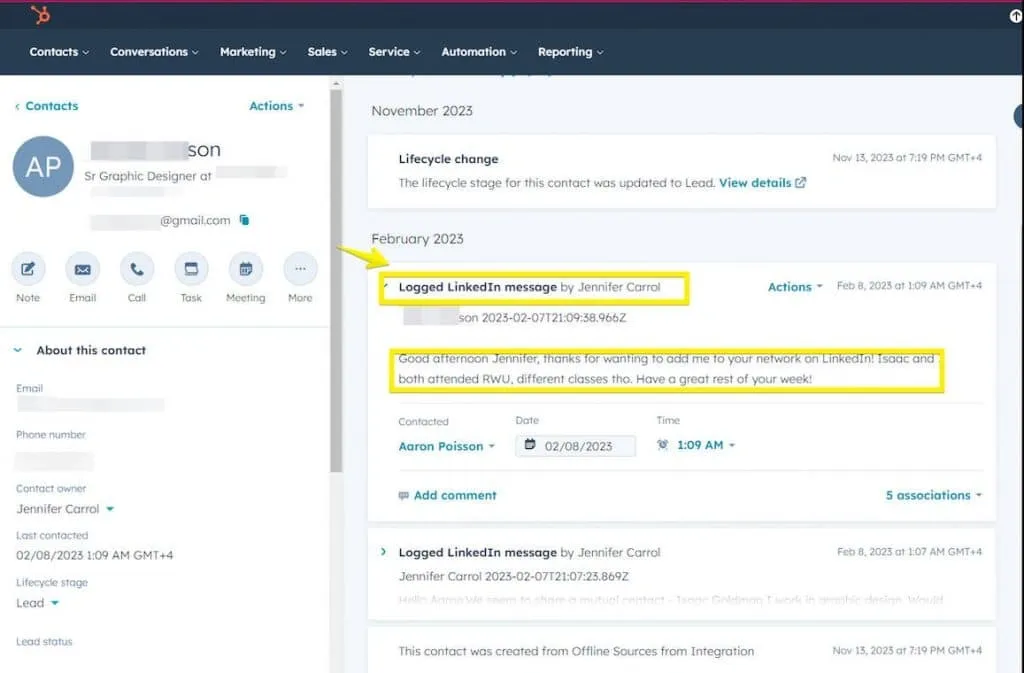 Screenshot der HubSpot-Integration in Linked Helper