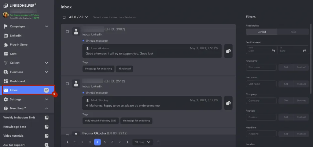 Interner Posteingang von Linked Helper im Vergleich zu Zopto