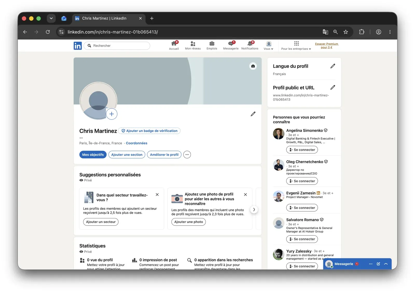 First LinkedFusion test account signed in to LinkedIn - mid-July 2026