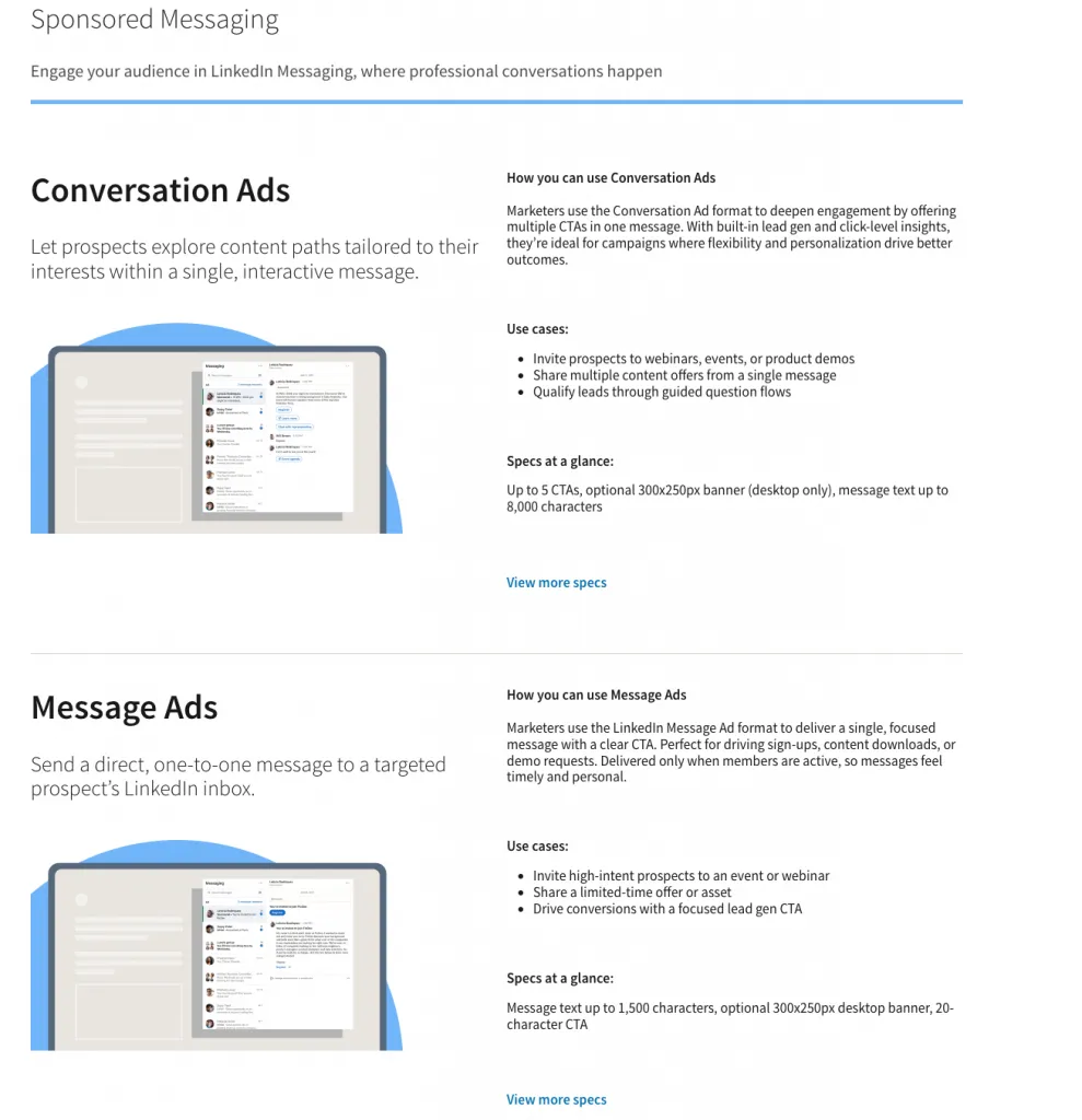 Struktur von LinkedIn Ads mit Message Ads und Conversation Ads