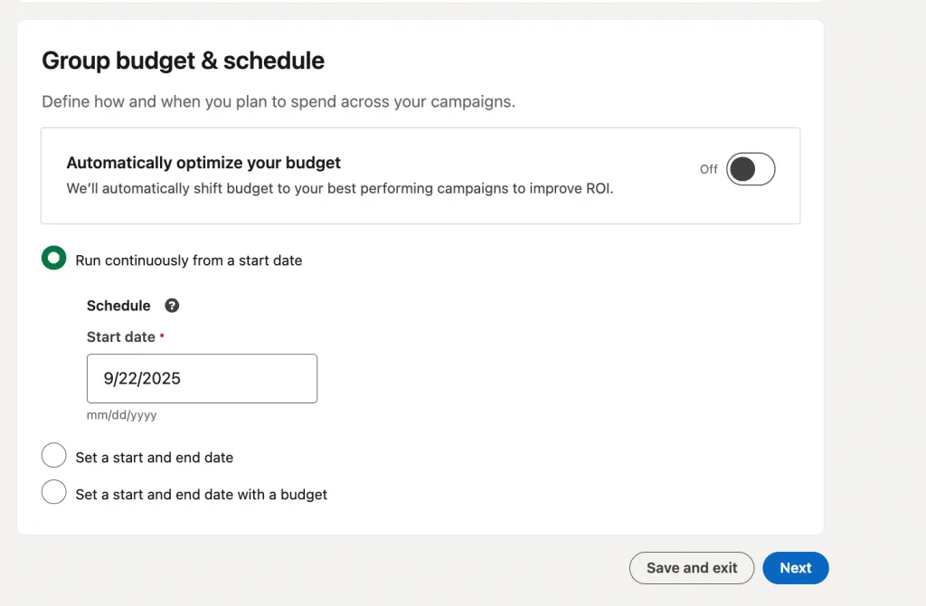 Kampagnenbudget und Zeitplan auf LinkedIn