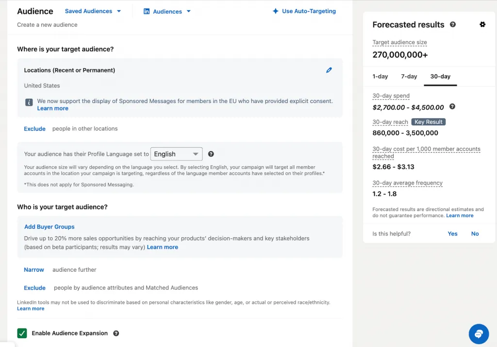 Zielgruppe bei der Erstellung von LinkedIn Ads