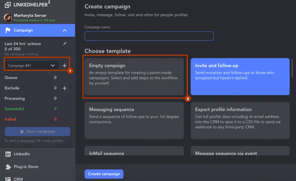 creación de una campaña de búsqueda de personas de LinkedIn en Linked Helper