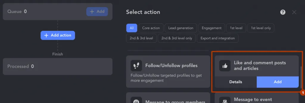 acción automática de Me gusta para la búsqueda de personas de LinkedIn en Linked Helper