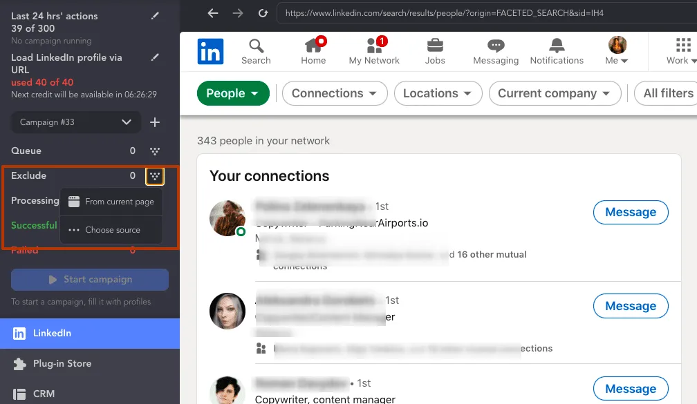 búsqueda avanzada de personas de LinkedIn con recopilación en Linked Helper
