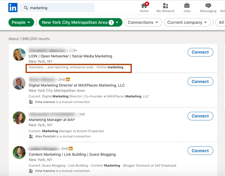 búsqueda por cargo en la barra de búsqueda de la búsqueda avanzada de personas de LinkedIn