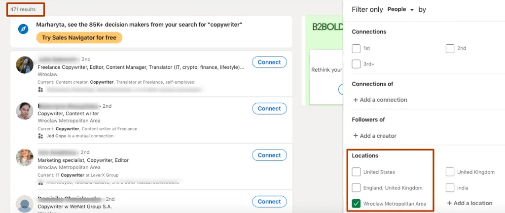 búsqueda avanzada de personas de LinkedIn por ubicación