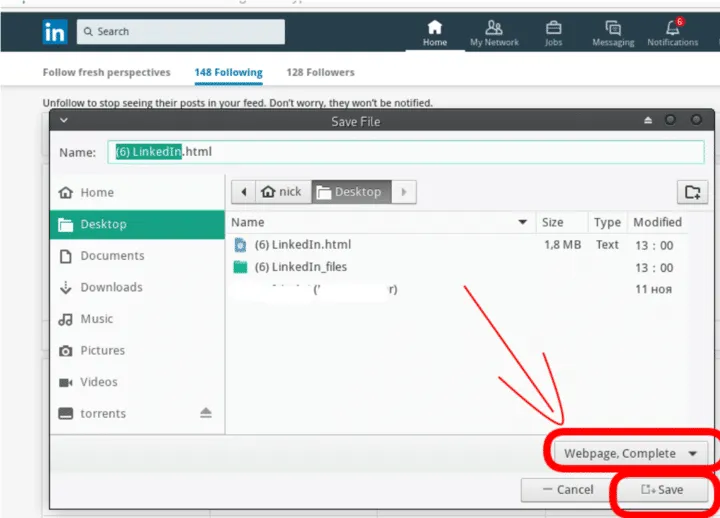 página web guardada en la búsqueda avanzada de personas de LinkedIn