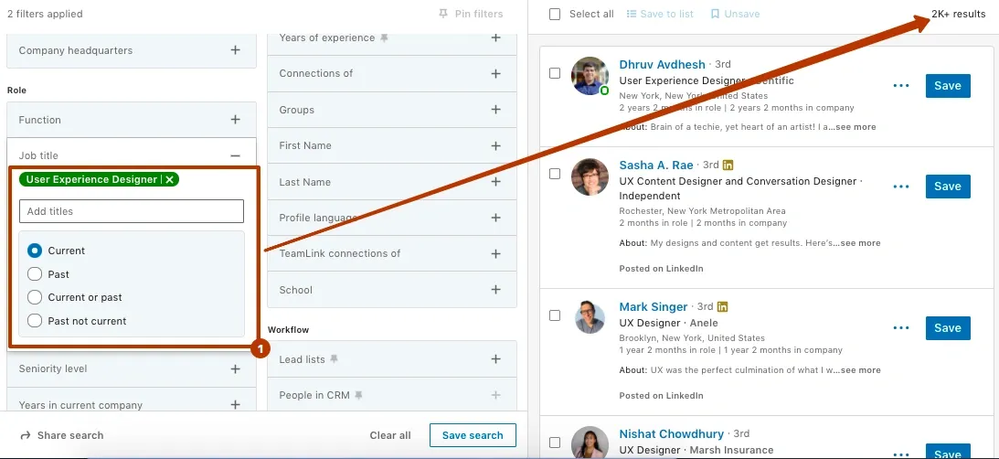 búsqueda avanzada de personas de LinkedIn por cargo