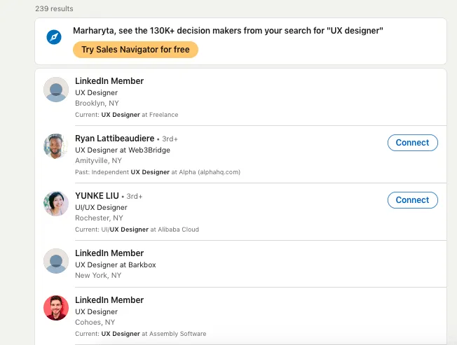 búsqueda de personas en el plan básico de LinkedIn