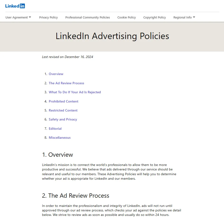 LinkedIn Advertising Policies
