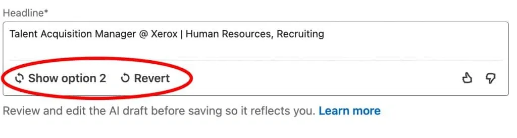 AI-Profiloptimierer von LinkedIn – Beispiel für das Erstellen einer Überschrift
