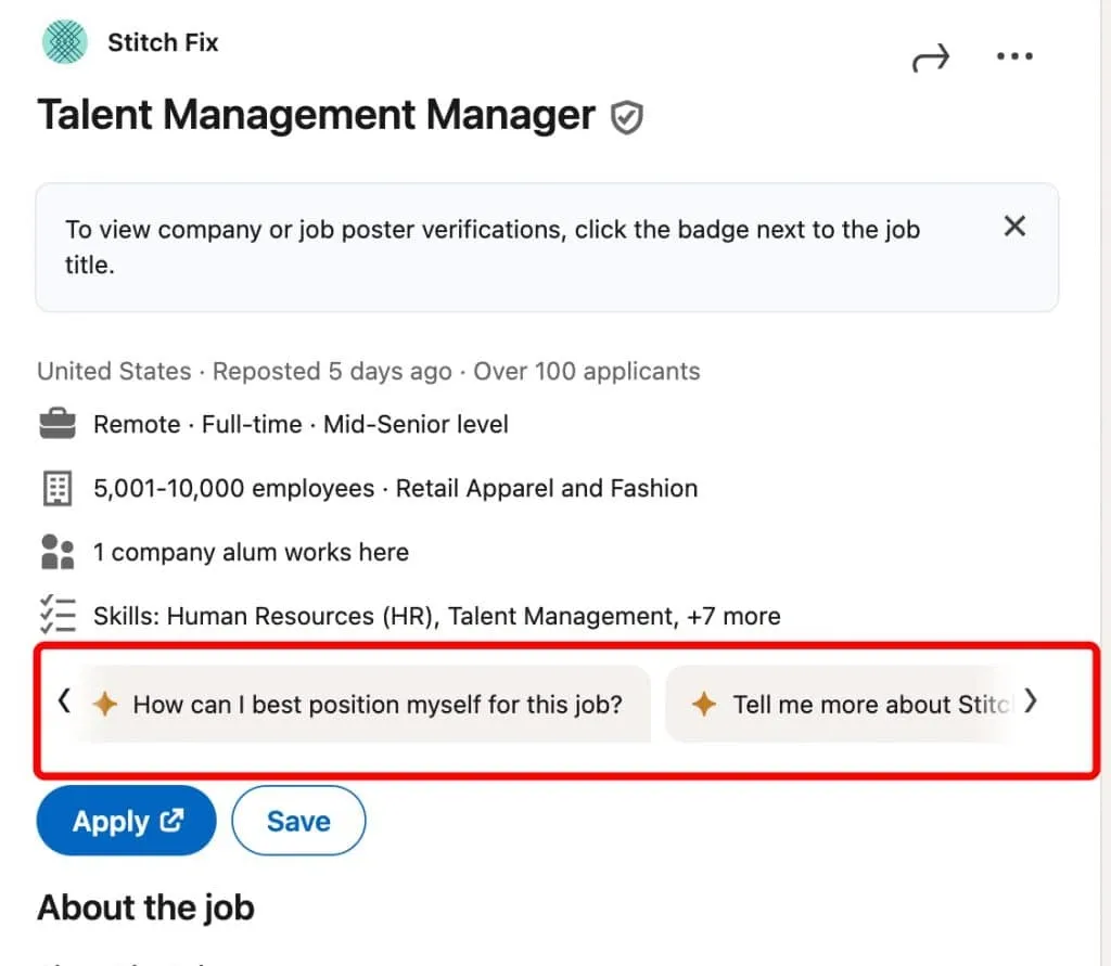 „Job Recommendations“ – AI-Schaltflächen in der Benutzeroberfläche