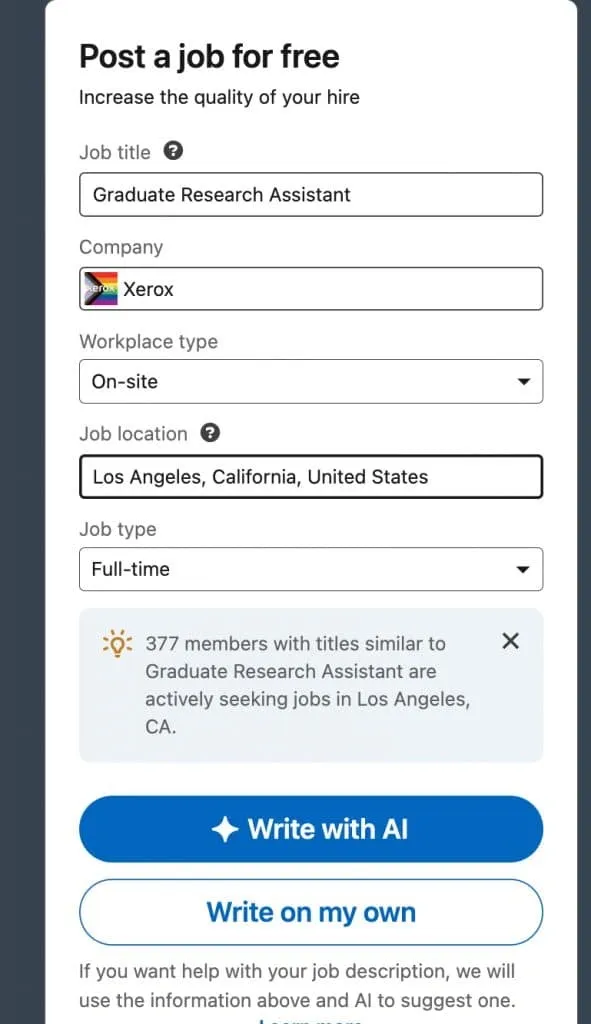 AI-Stellenbeschreibung von LinkedIn