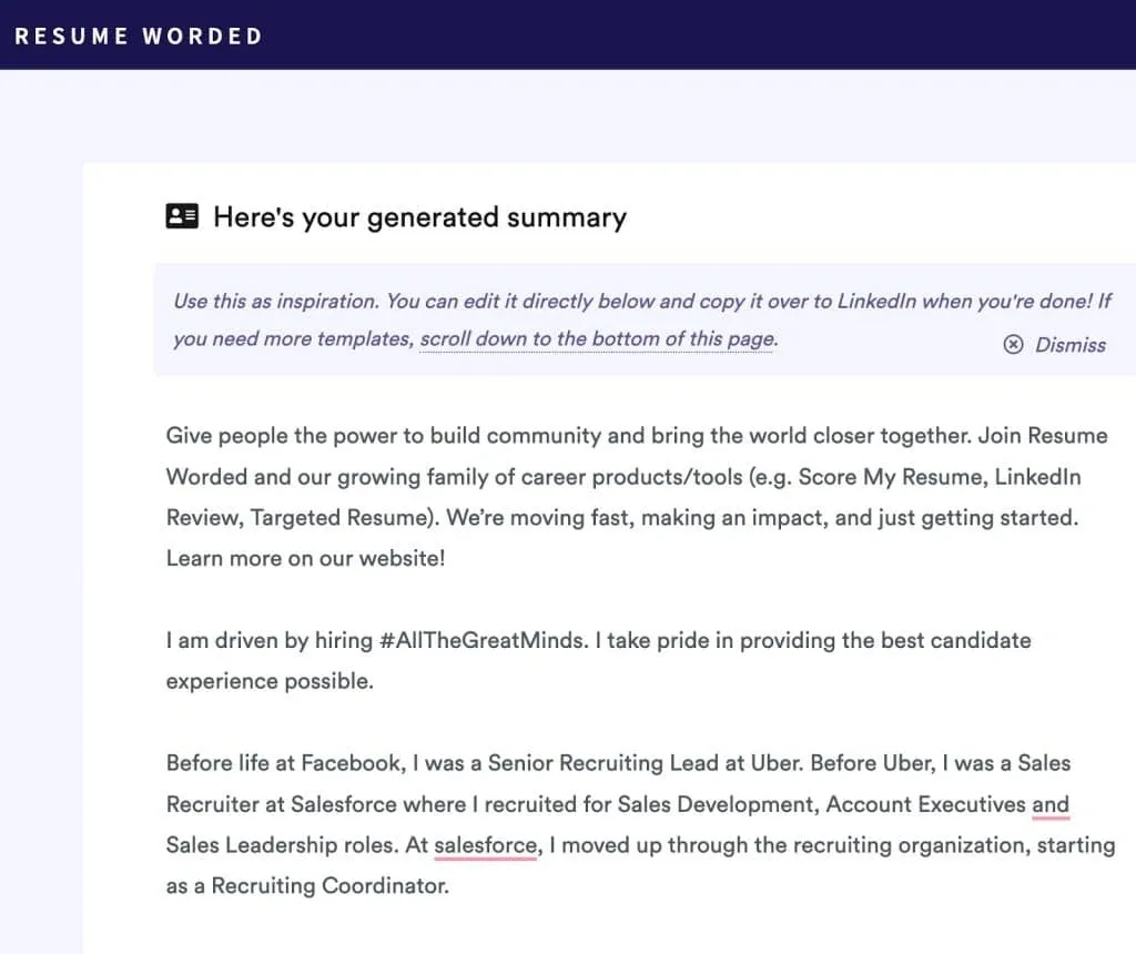 LinkedIn-Infotextgenerator – Resume Worded