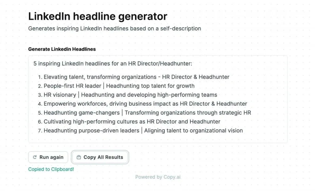 LinkedIn-Überschriftengenerator – Copy.ai
