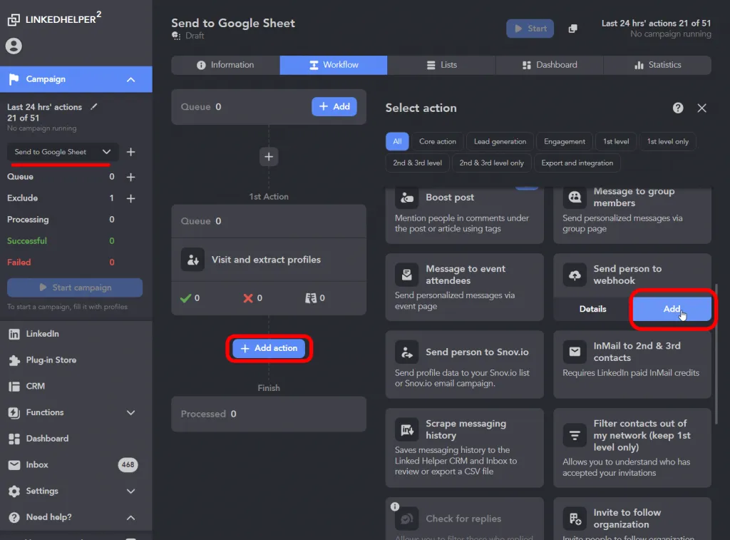 Intégration de Linked Helper avec Google Sheets