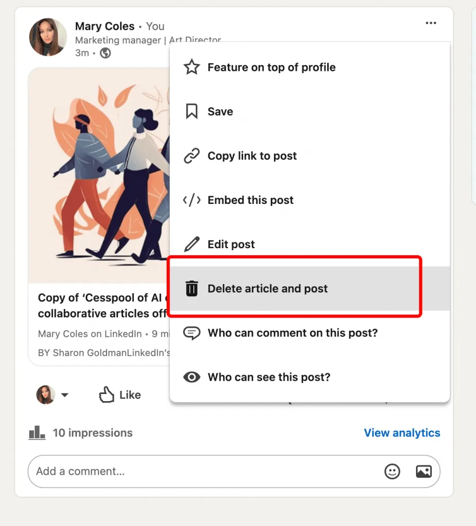 LinkedIn-Artikel, so löschen Sie Artikel auf LinkedIn.