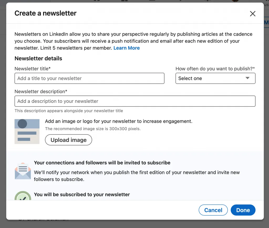 Formular zum Erstellen eines Newsletters