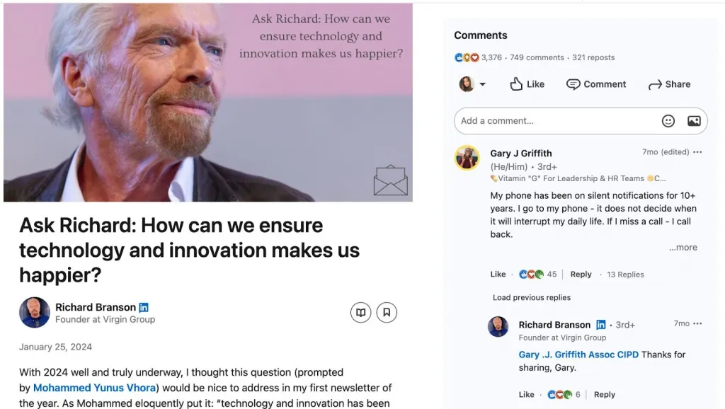 Artikel von Richard Branson – Beispiele für LinkedIn-Artikel