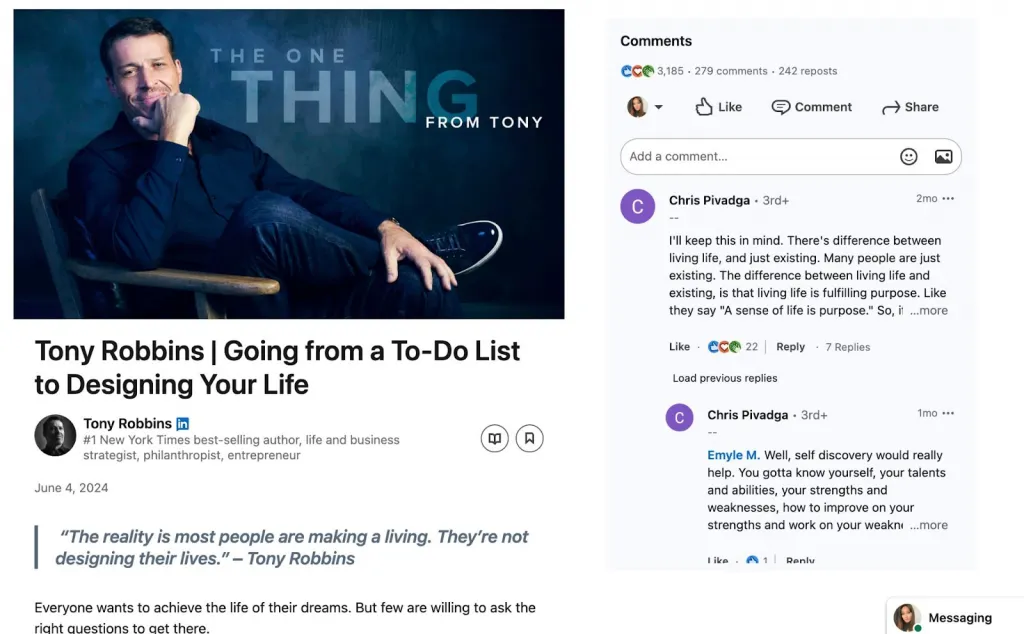 Artikel von Tony Robbins – Beispiele für LinkedIn-Artikel