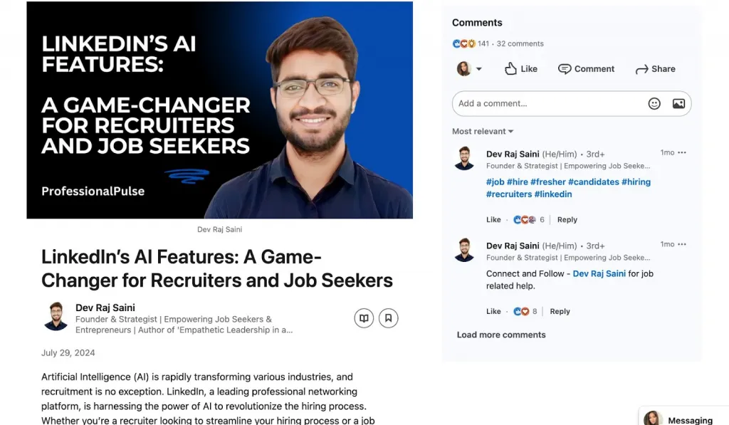 Artikel von Dev Raj Saini – Beispiele für LinkedIn-Artikel