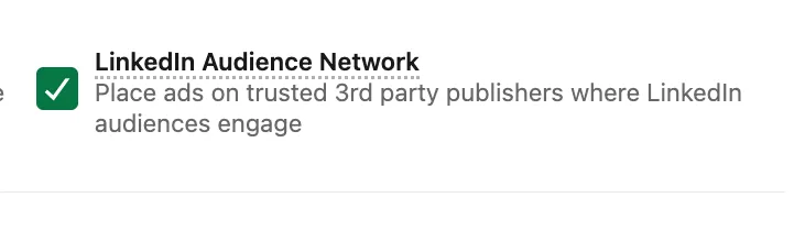 Schalter für das LinkedIn Audience Network zur Erweiterung der Anzeigenreichweite
