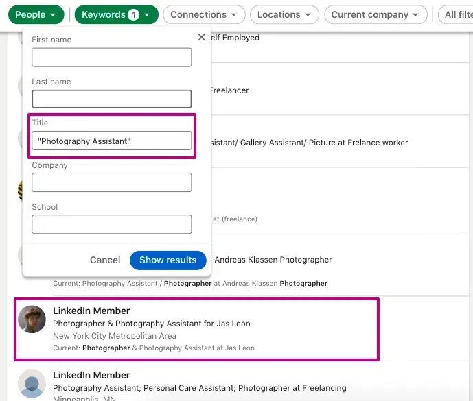 So führen Sie eine Boolean-Suche nach einem LinkedIn-Titel mit Anführungszeichen durch