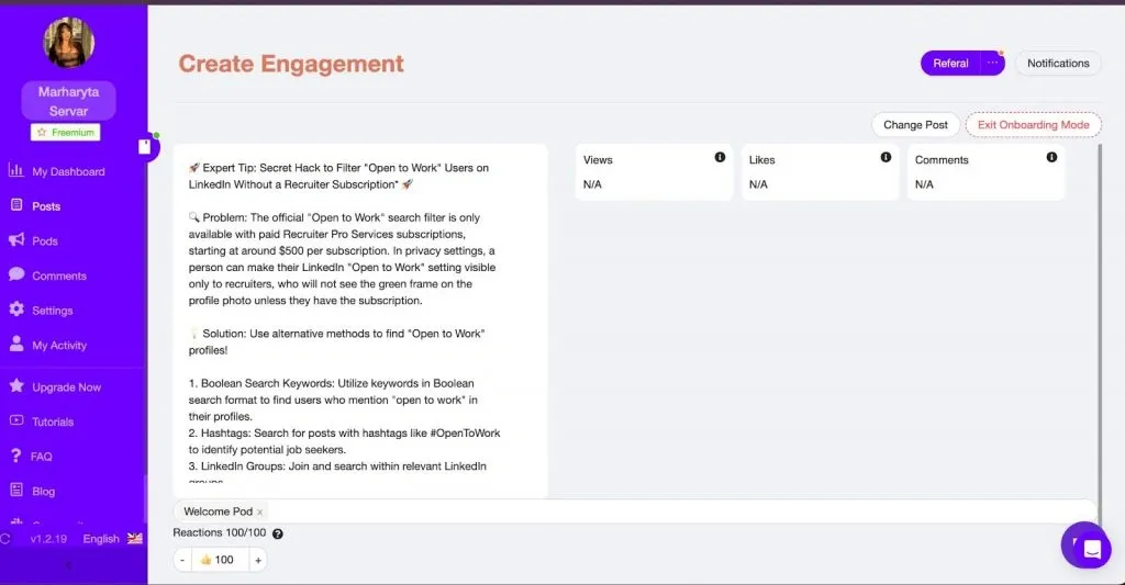 Bot für LinkedIn-Interaktionen – Beispiel für den Austausch von Kommentaren