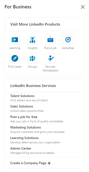 Bouton « Create a Company Page » sur LinkedIn