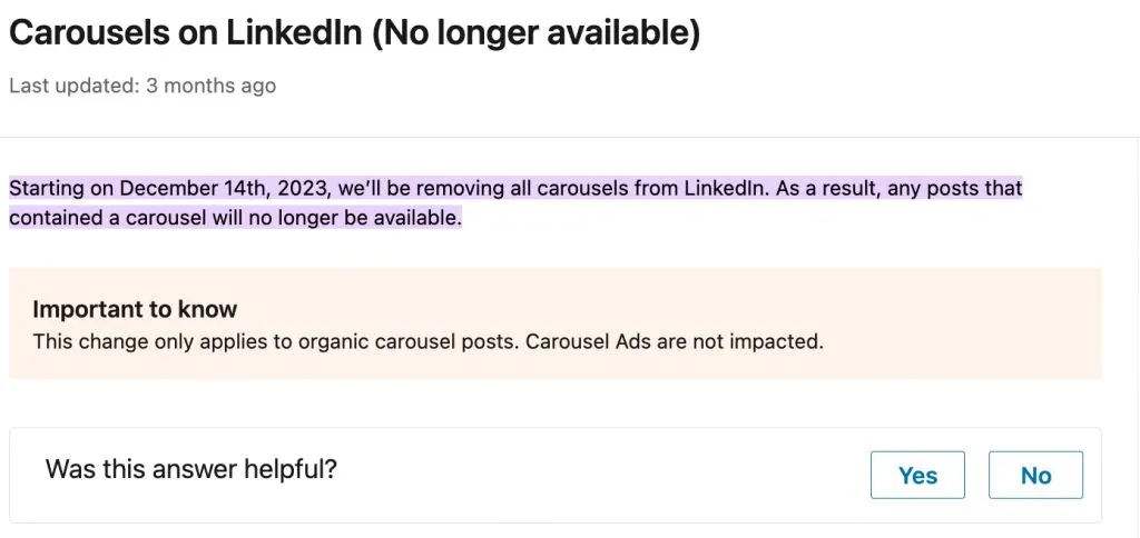 Comment publier un carrousel sur LinkedIn — suppression des carrousels en capture d’écran