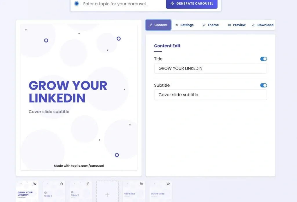 Taplio — un générateur de carrousels LinkedIn