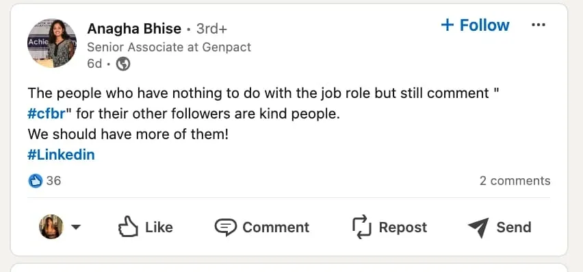Screenshot eines Beitrags mit dem Titel „Was bedeutet CFBR auf LinkedIn?“, der die Strategie erläutert.
