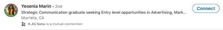 Ejemplo de un titular de LinkedIn tal como aparece al acceder a un perfil desde los resultados de búsqueda