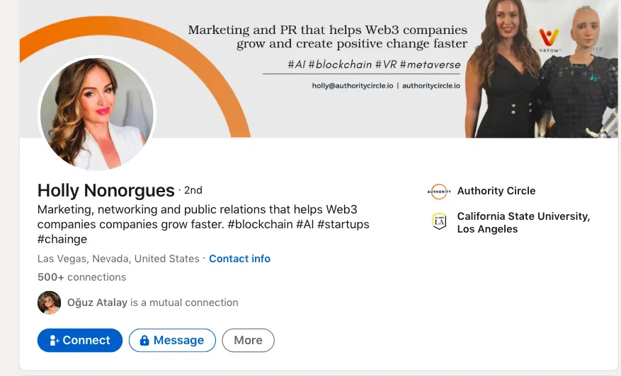 Ejemplo de un titular de LinkedIn tal como aparece al acceder a un perfil desde los resultados de búsqueda