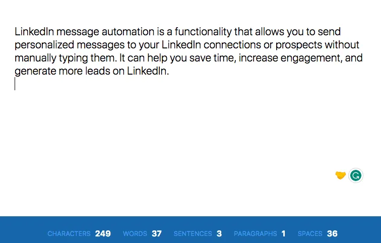 Ejemplo de un contador de caracteres de LinkedIn