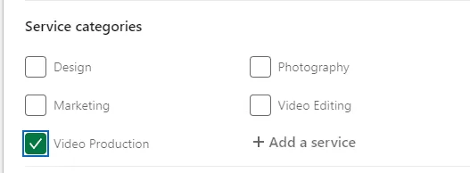 filtre « Service category » pour un modèle de message de prospection à froid sur LinkedIn